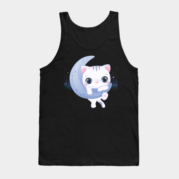 Cute Cat on the Moon Tank Top by Emart